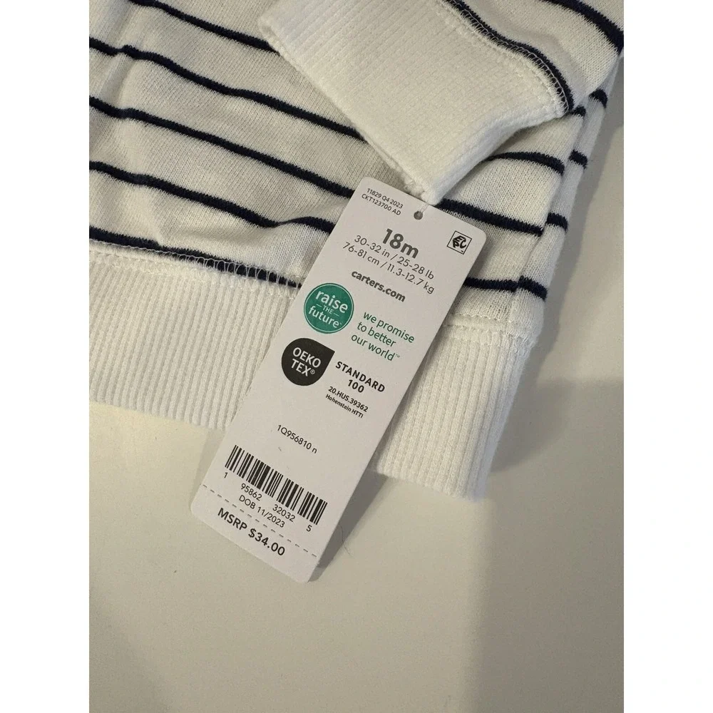 Carters NWT Striped Whale‎ Cotton Hoodie Jacket 18M